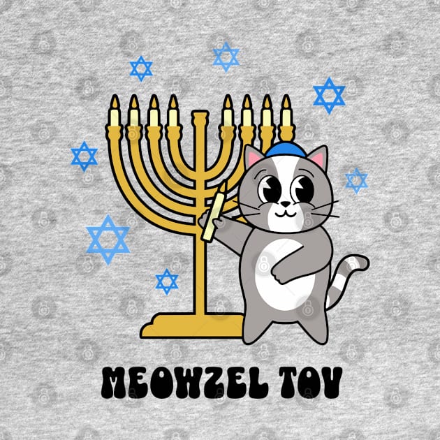 Meowzel Tov Funny Hanukkah Cat with Menorah by PUFFYP